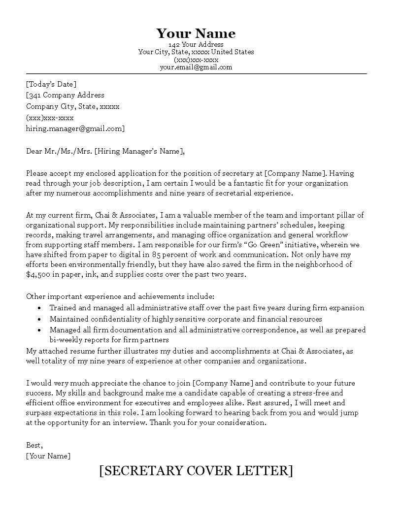 example of job application letter for secretary