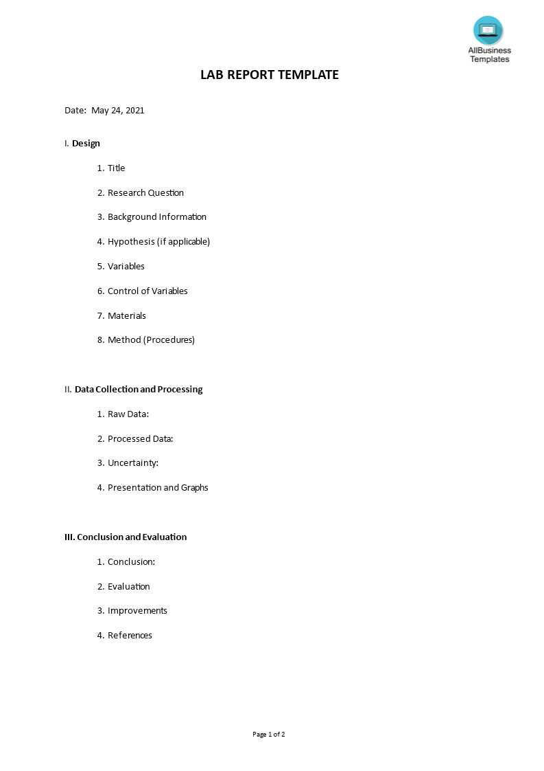 Lab Report Template Templates At Allbusinesstemplates