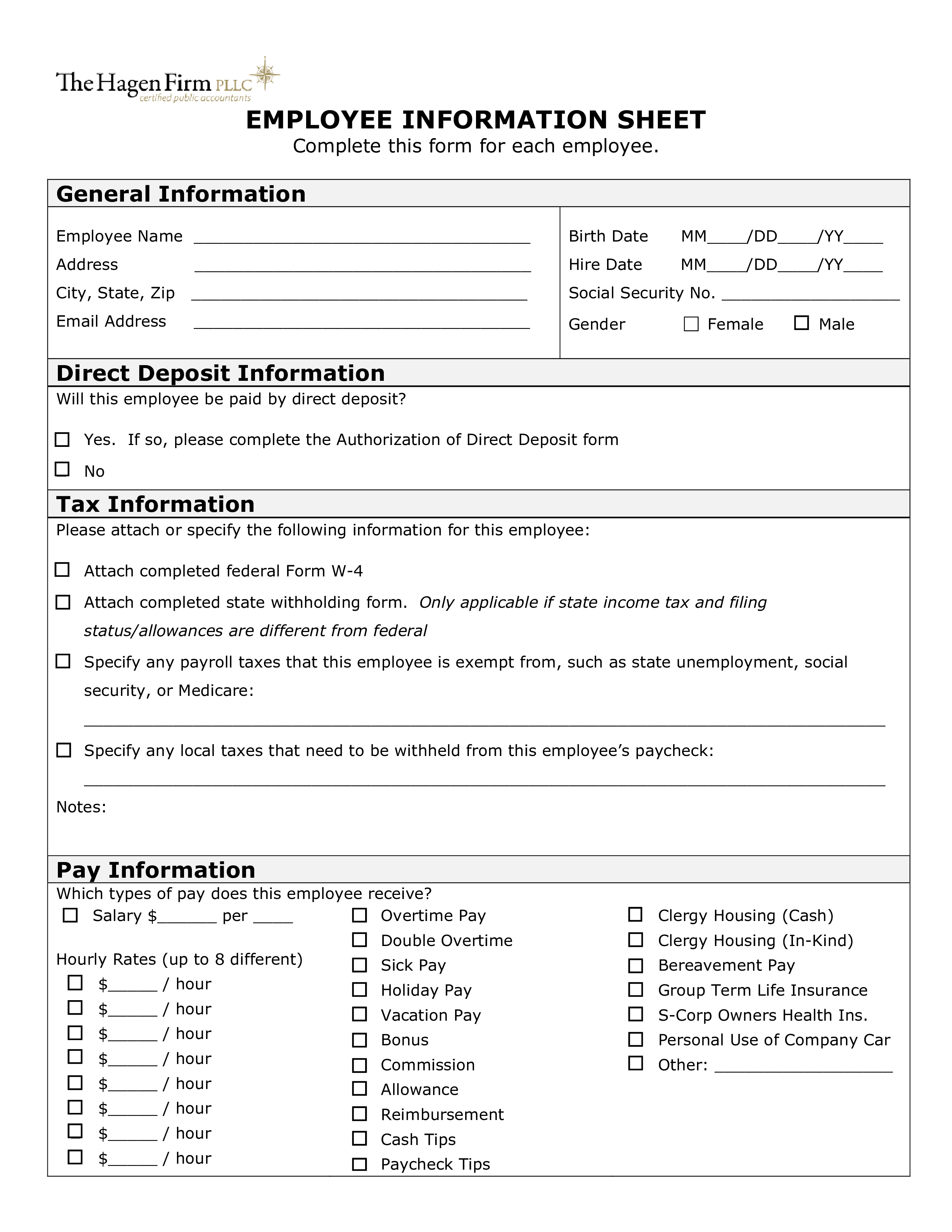 Employee Information Sheet 模板