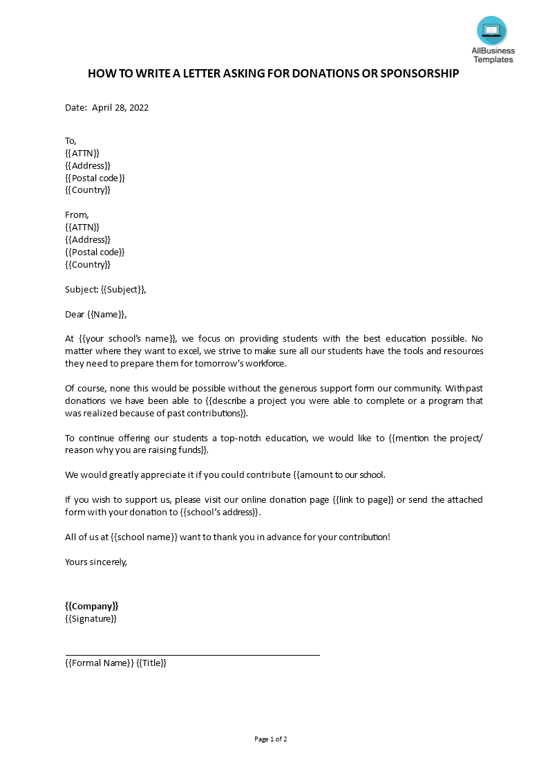 Gratis Request Letter For Donation