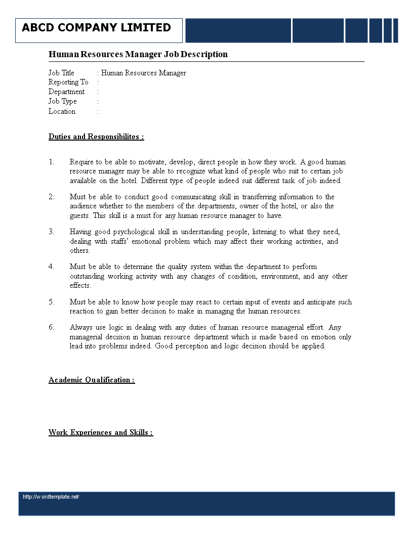  Hr Director Job Description Sample Master Of Template Document