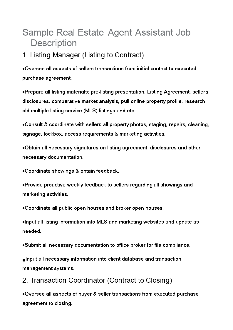 Real Estate Agent Assistant Job Description Templates At 