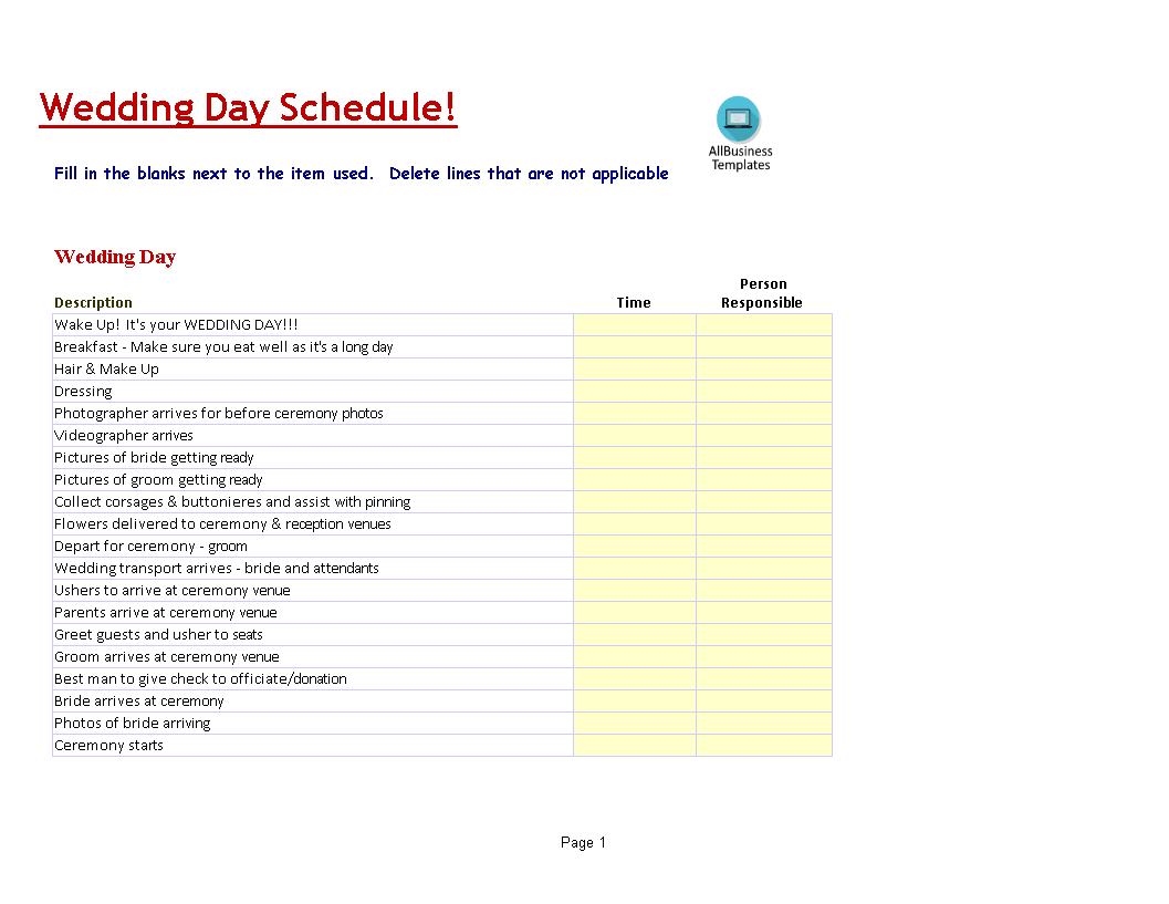 Wedding Day Schedule Template Templates at allbusinesstemplates com