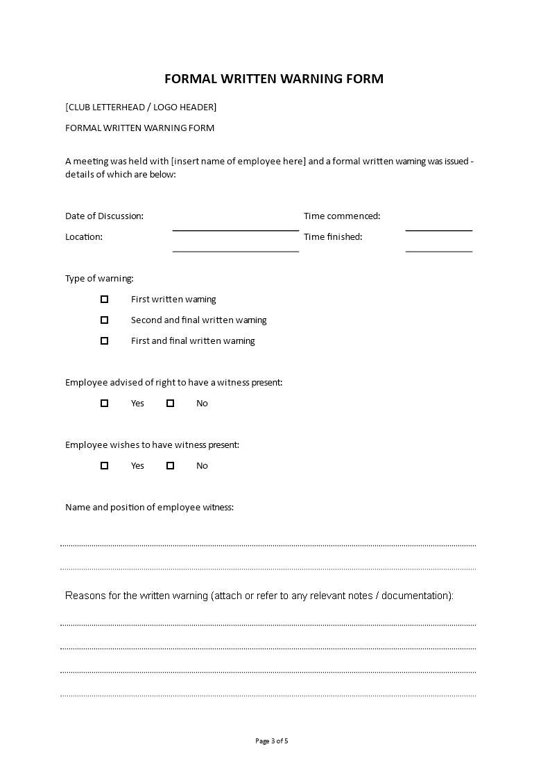 Employee Write Up Form | Templates at allbusinesstemplates.com