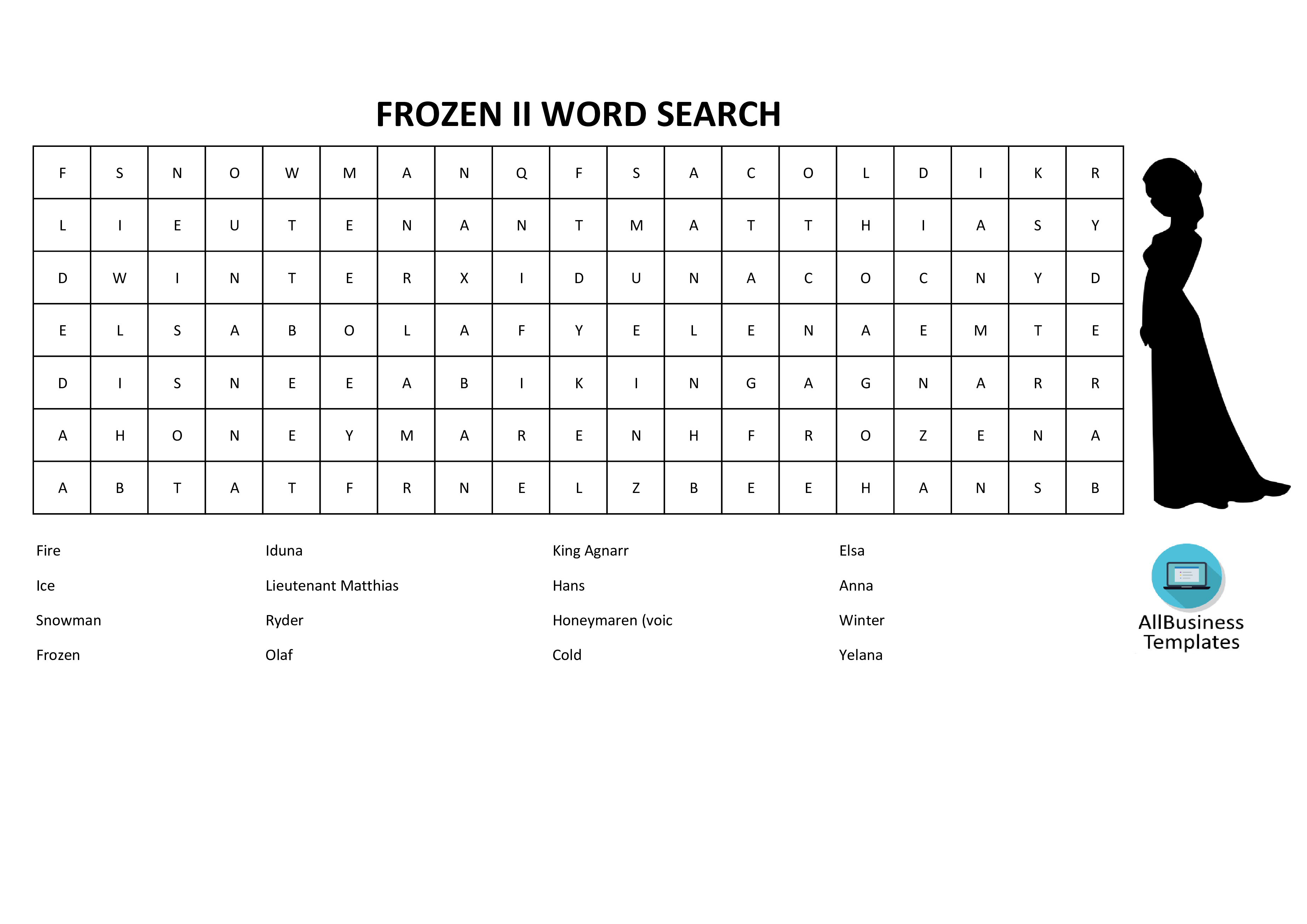 Word Search Frozen 2 with answers main image