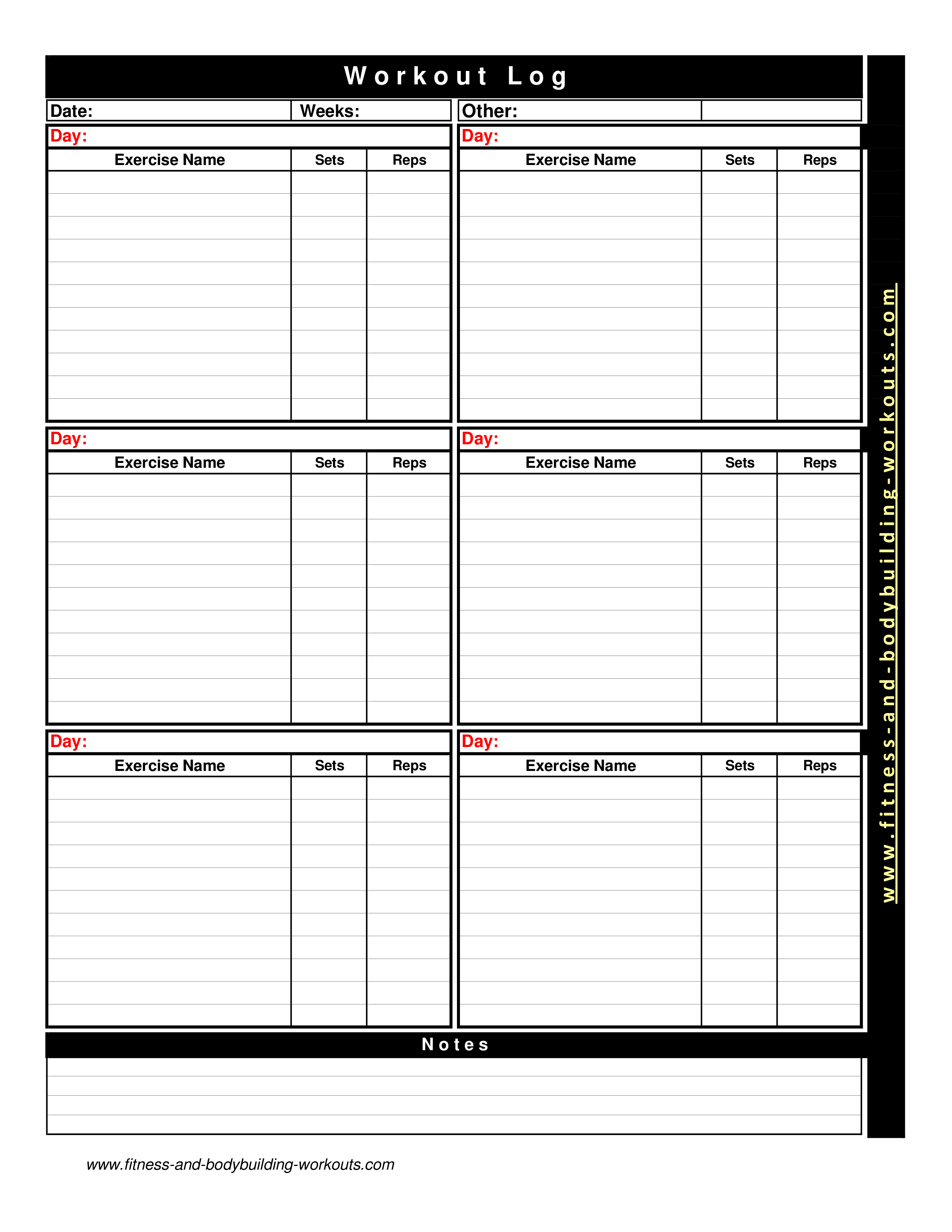 Blank Workout Chart Templates At Allbusinesstemplates