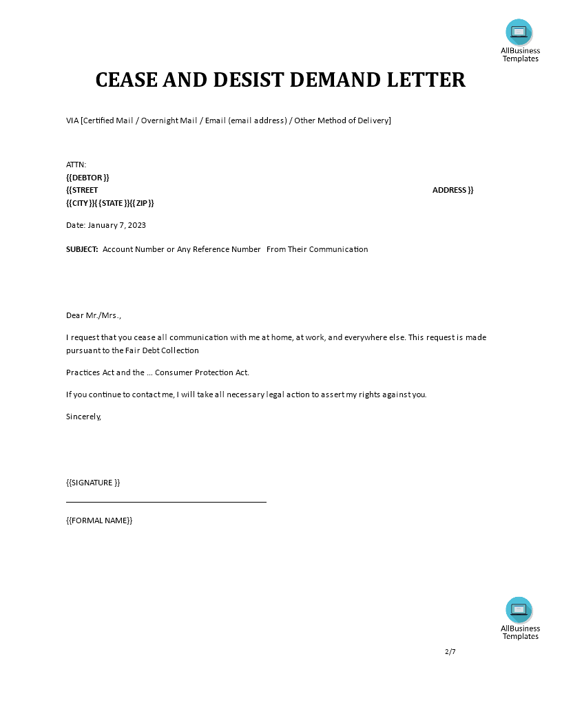 Cease and Desist Letter template Templates at allbusinesstemplates com