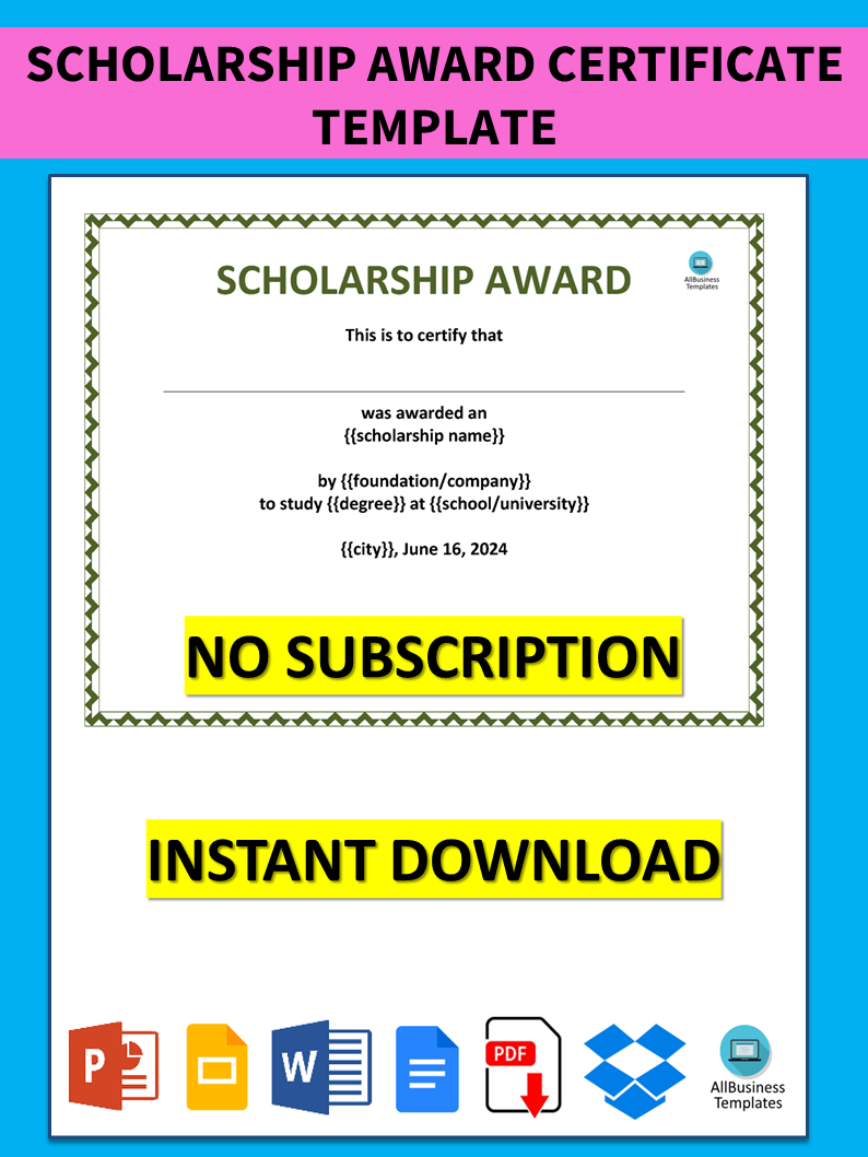 Scholarship Award Certificate template main image