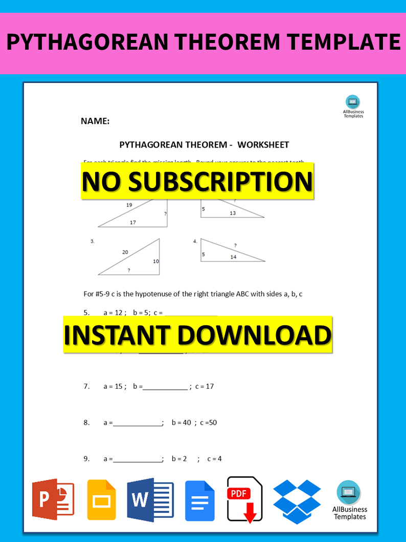 pythagorean theorem template voorbeeld afbeelding 