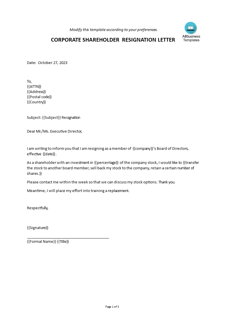 kostenloses-corporate-shareholder-resignation-letter