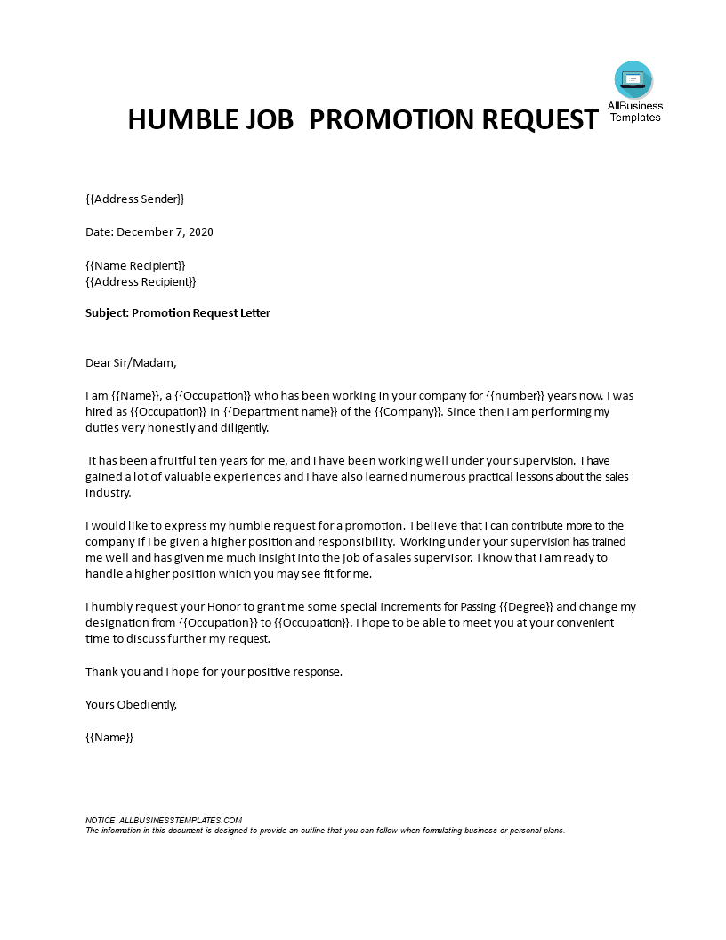 a letter of request for promotion