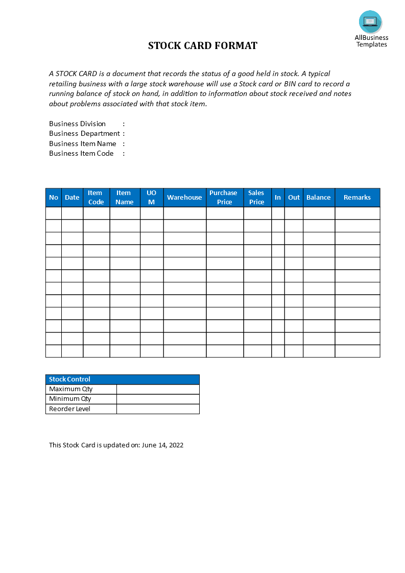 Stock Card Templates At Allbusinesstemplates