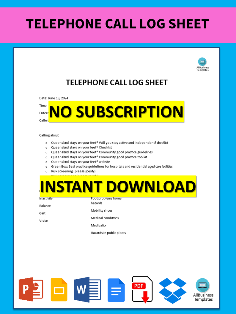 telephone call log sheet voorbeeld afbeelding 