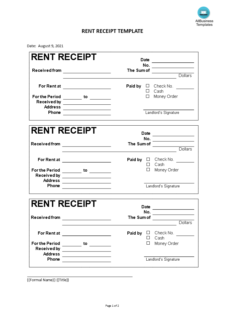 Rent Receipt Format Gratis