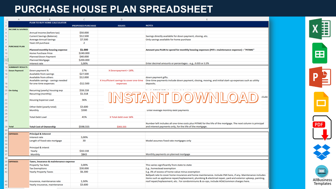 dream home calculator template