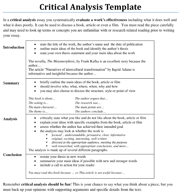 Critical Analysis Essay 模板