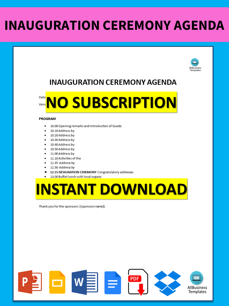 inauguration ceremony agenda Hauptschablonenbild