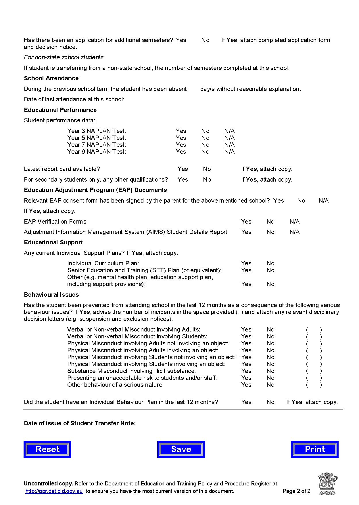 transfer note education queensland