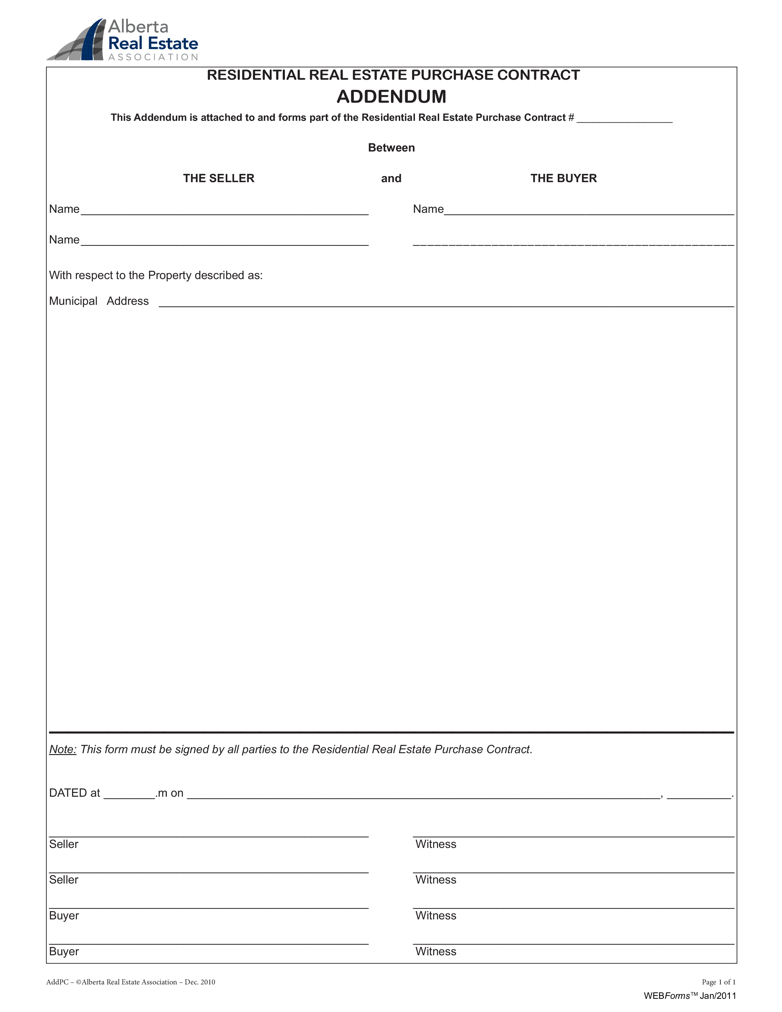 Real Estate Addendum Form Templates At Allbusinesstemplates