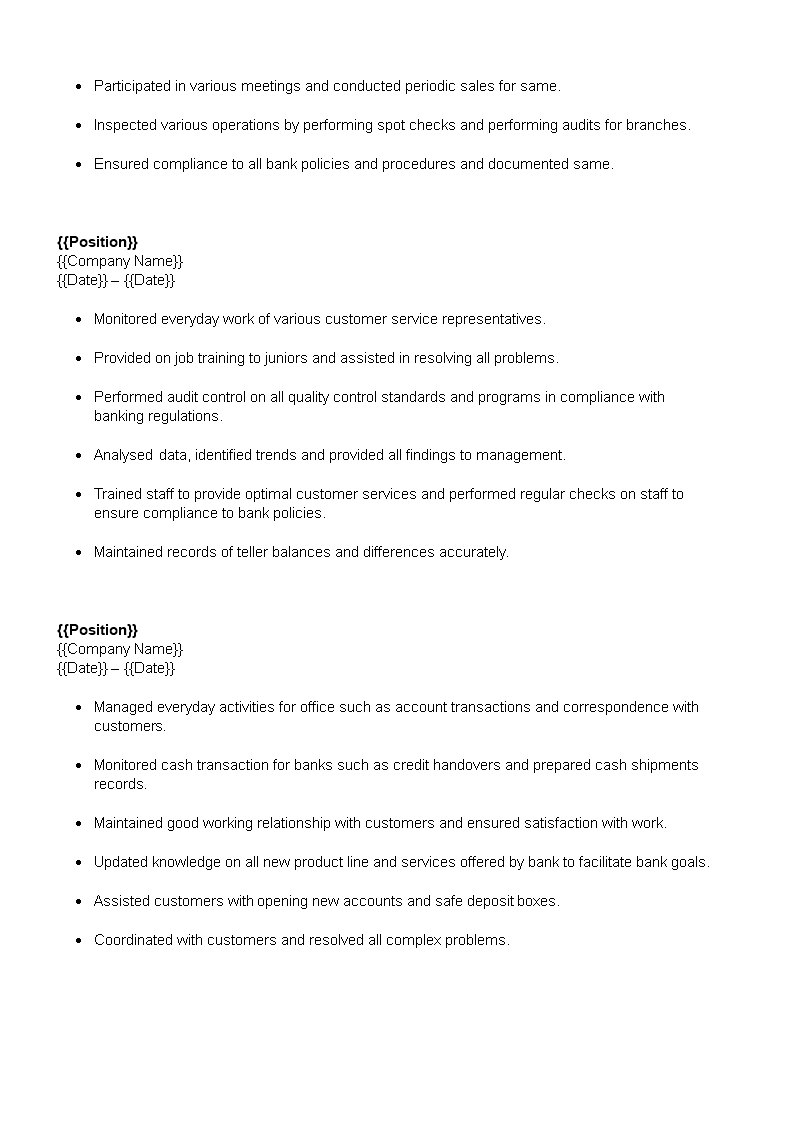 Banking Customer Service Manager Resume | Templates at ...