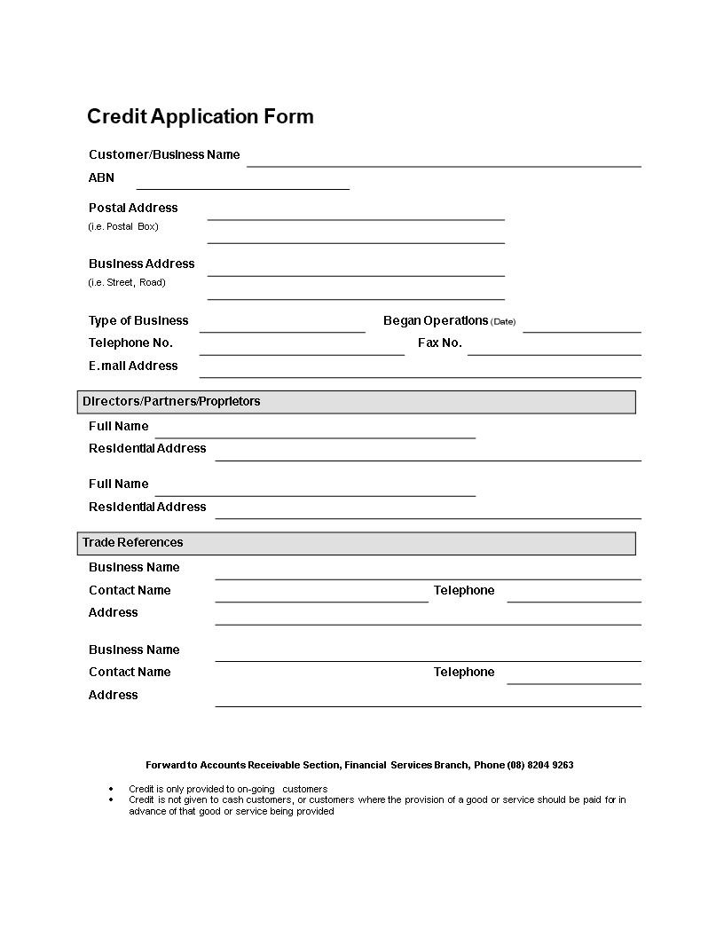 credit application form template