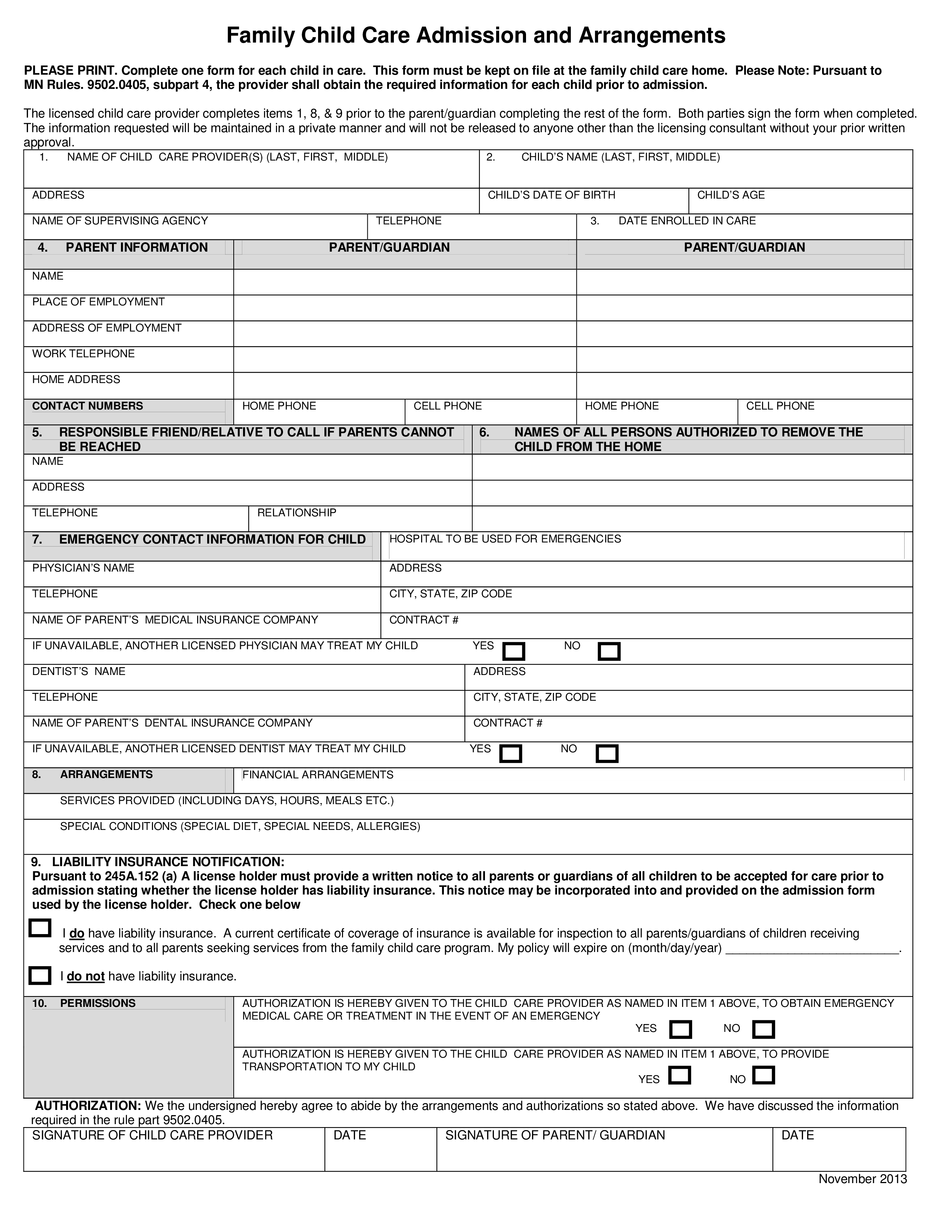 Free Printable Daycare Forms Template Printable Templates