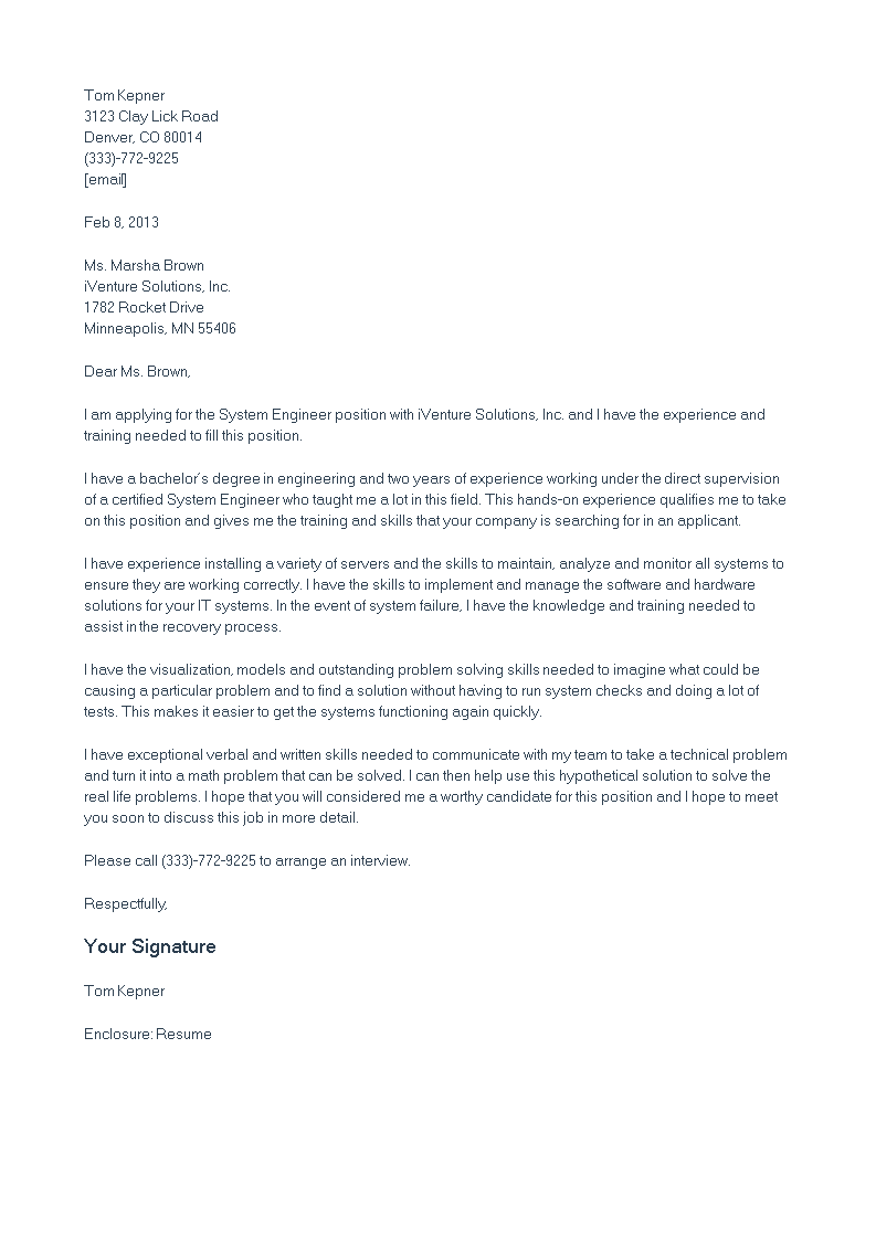 site engineer cover letter sample