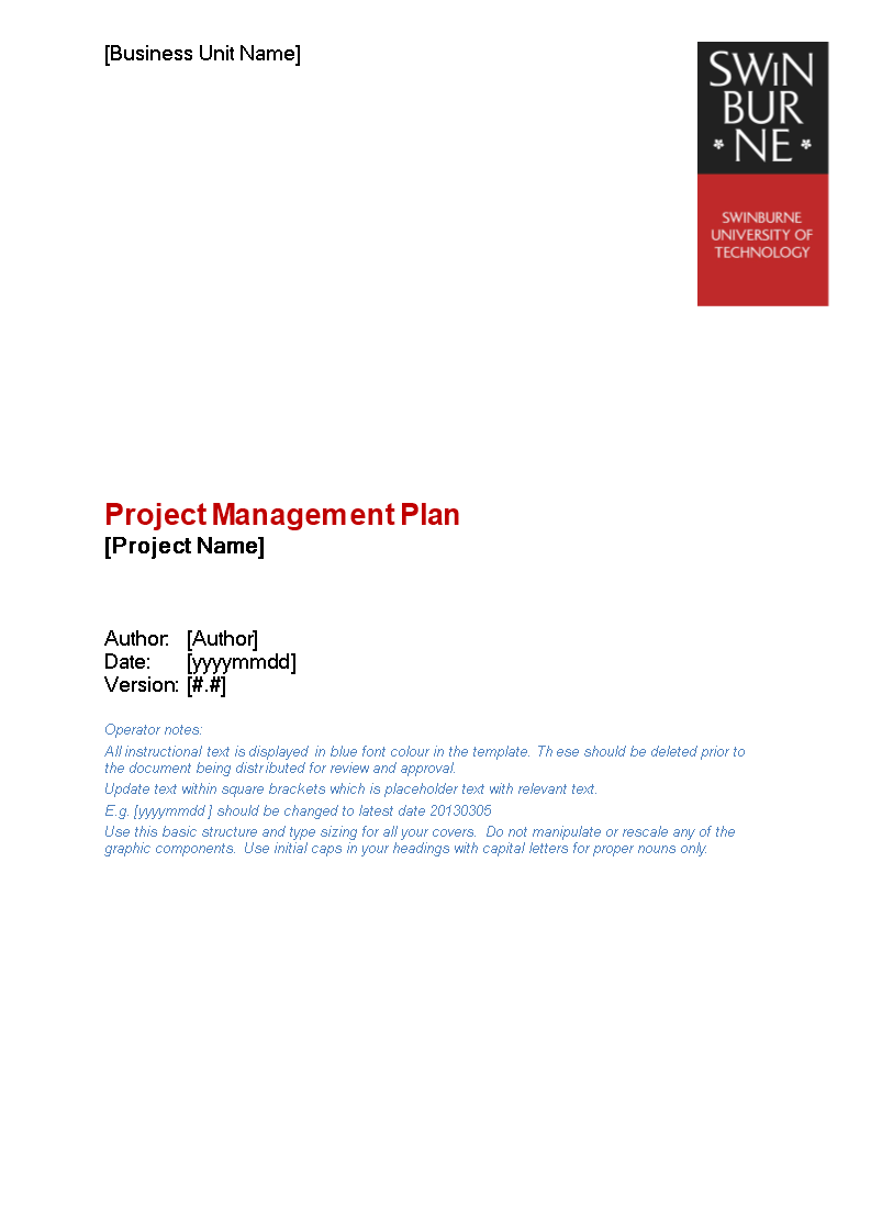 project management plan word Hauptschablonenbild