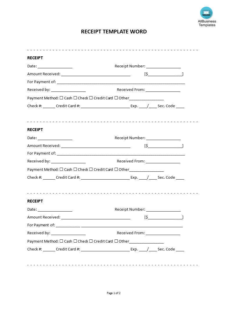 receipt template word templates at allbusinesstemplates com