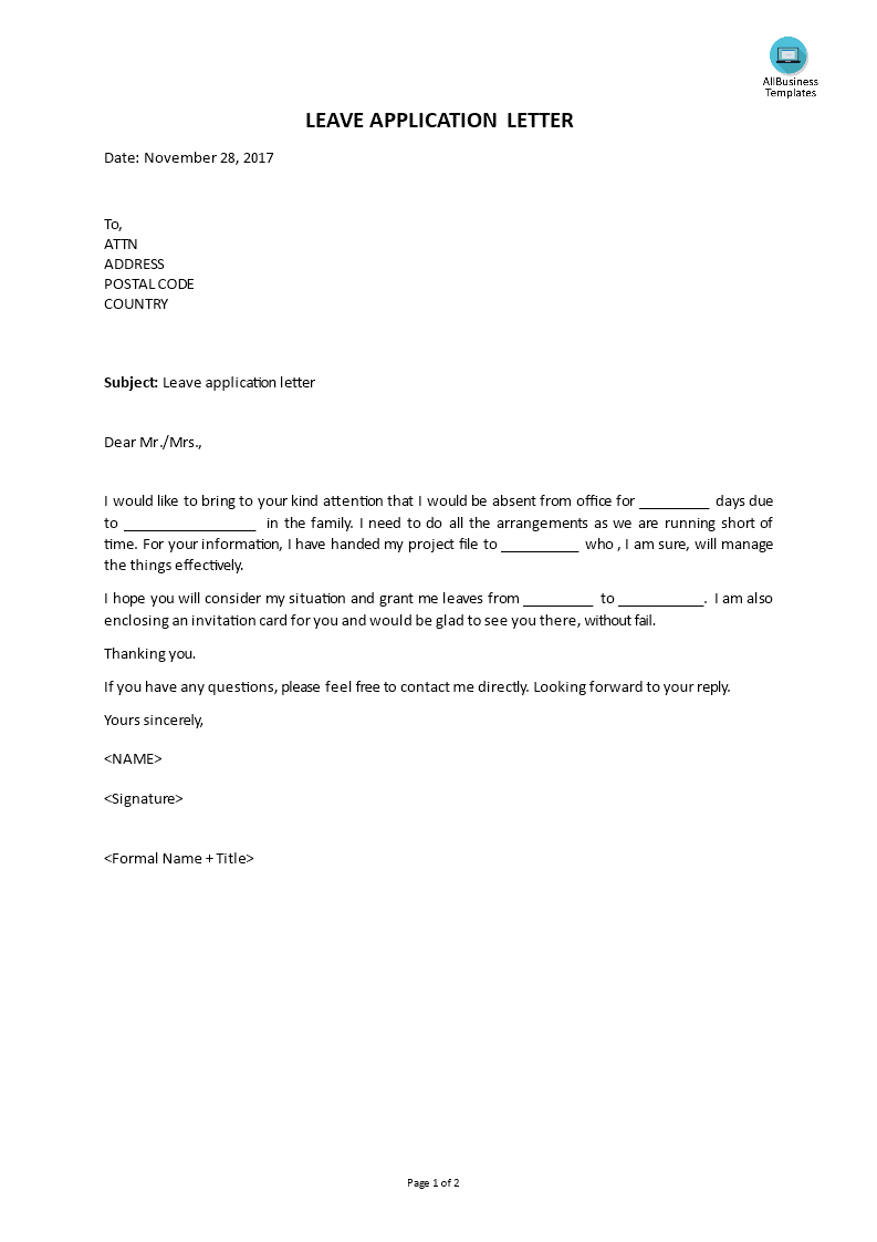 sample application letter for casual leave