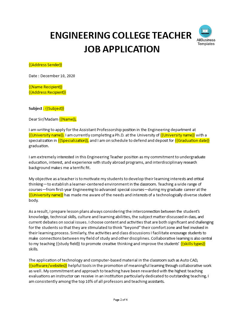 Libreng University Teacher Job Application