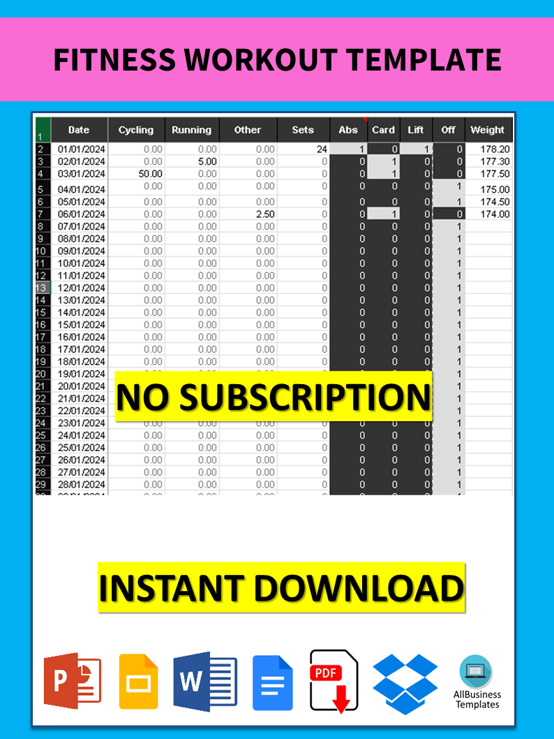 Fitness Workout Excel Template 模板