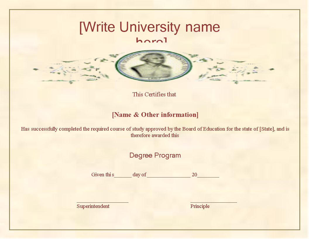 University Degree Certificate 模板