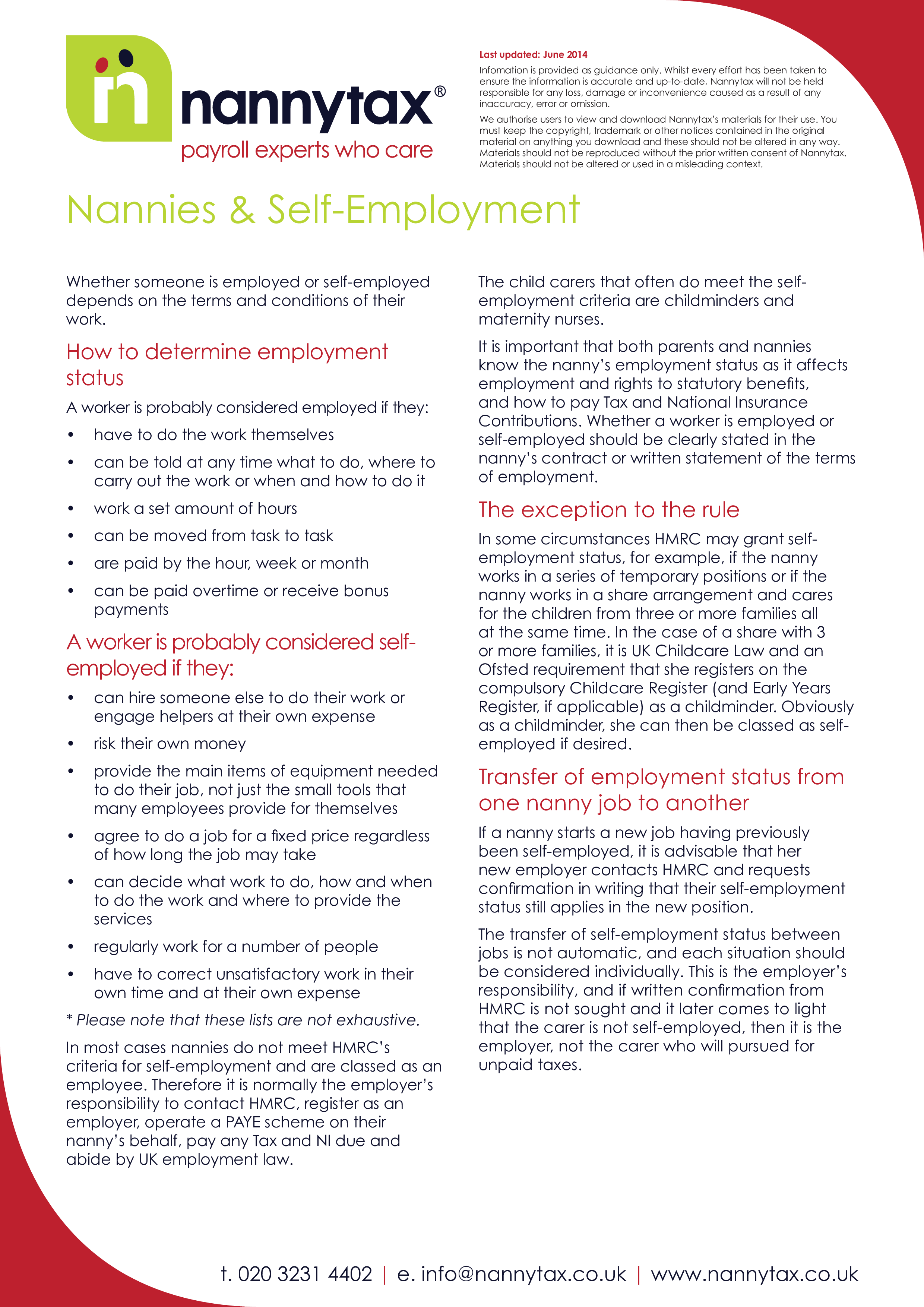 Self Employed Nanny Contract Templates at
