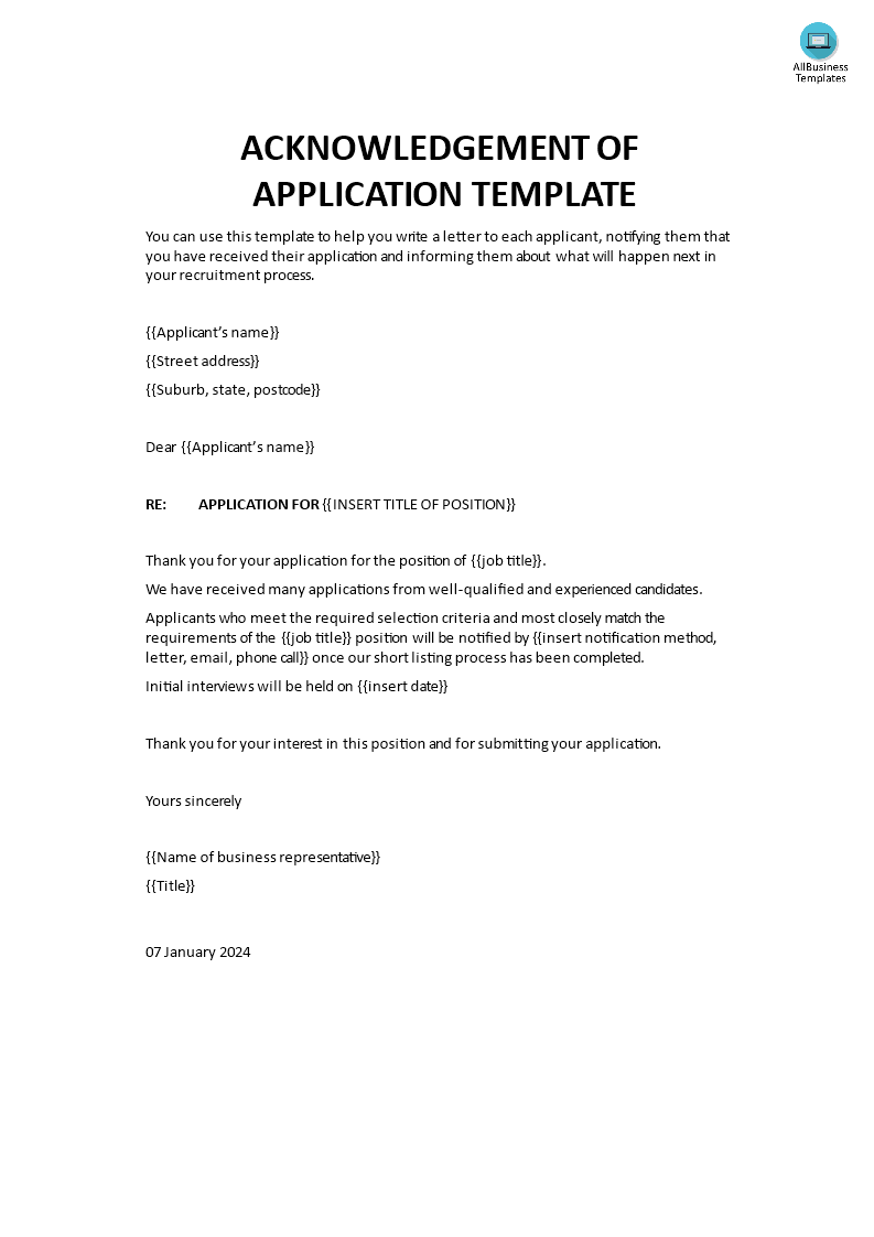 Acknowledgment Of Application 