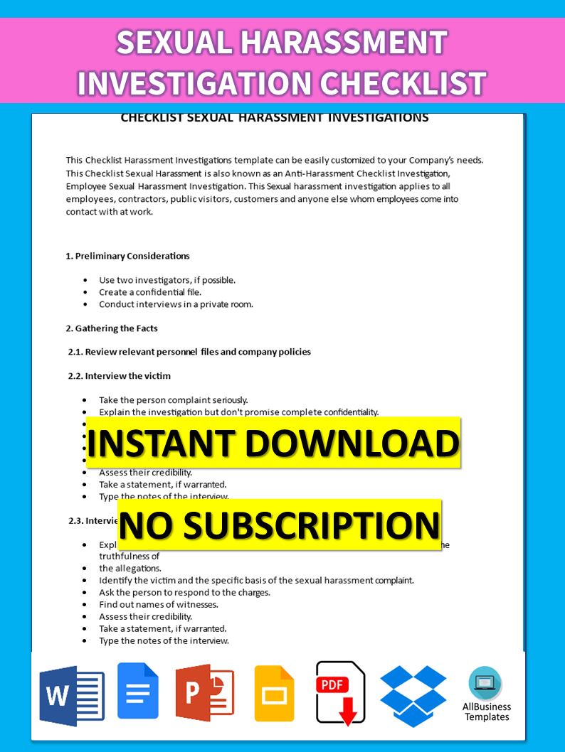 checklist sexual harassment investigation template