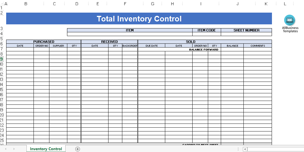 total inventory control template template