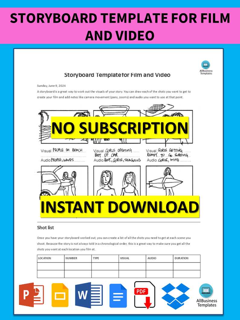 sample storyboard template for film and video modèles