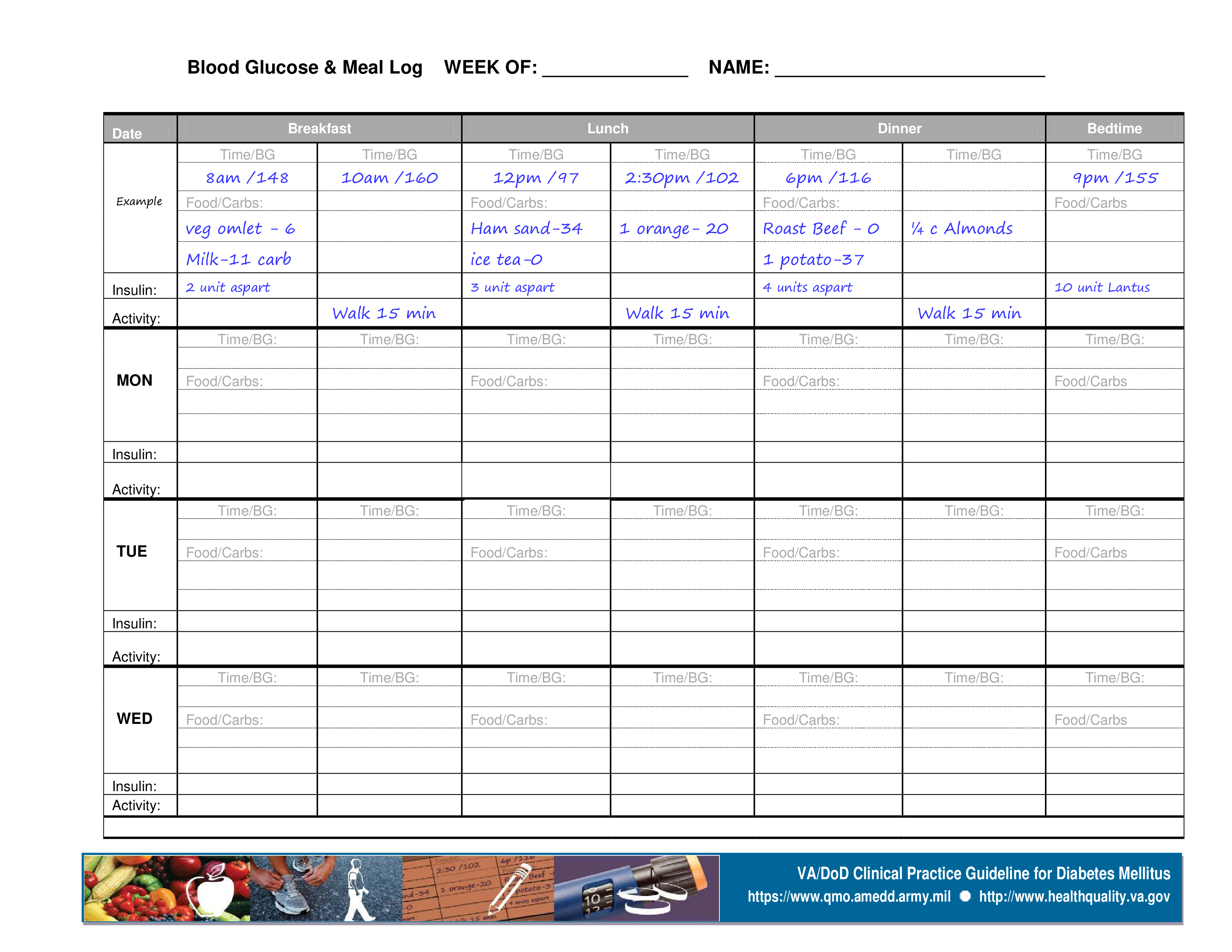 Free Printable Blood Glucose And Food Log Printable