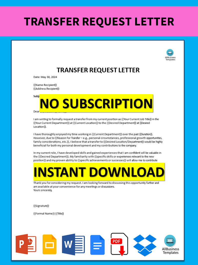 transfer request letter plantilla imagen principal