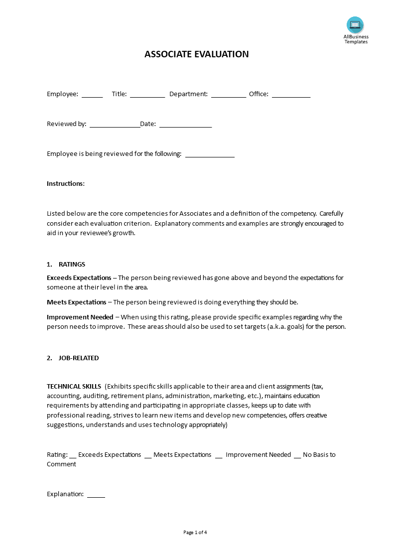 hr associate evaluation Hauptschablonenbild