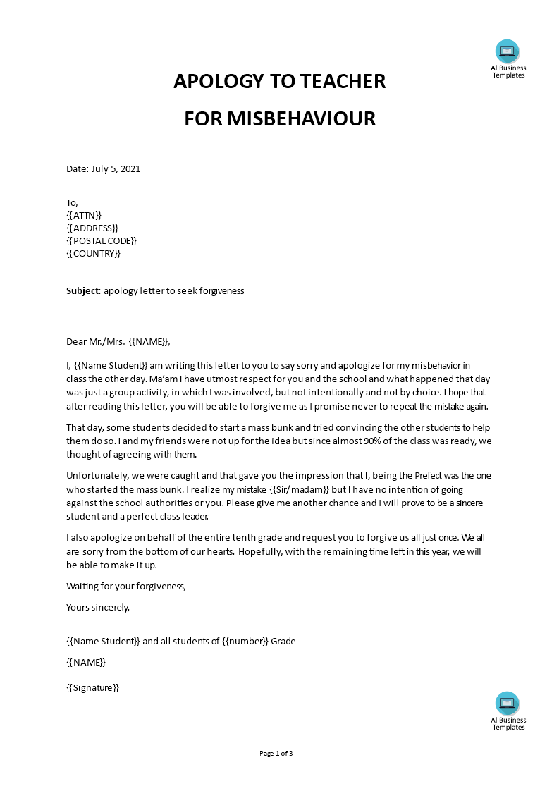 Apology Letter To School Template In Pdf Word Letter - vrogue.co