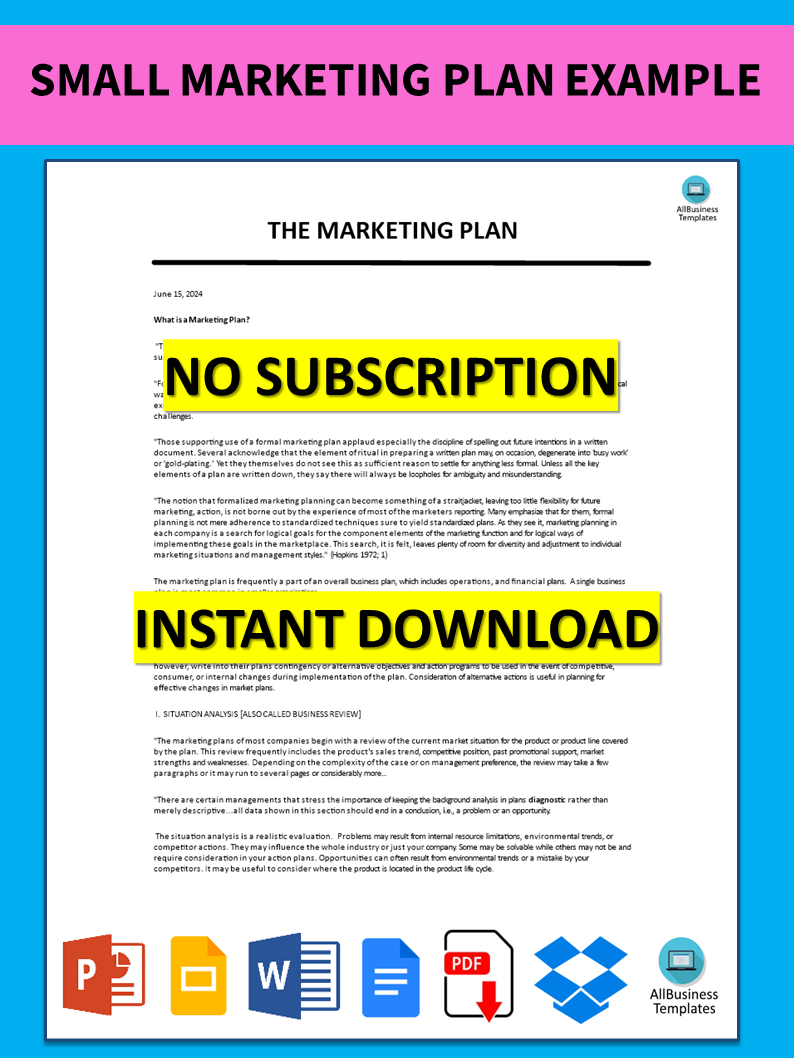 Small Marketing Plan Example Gratis