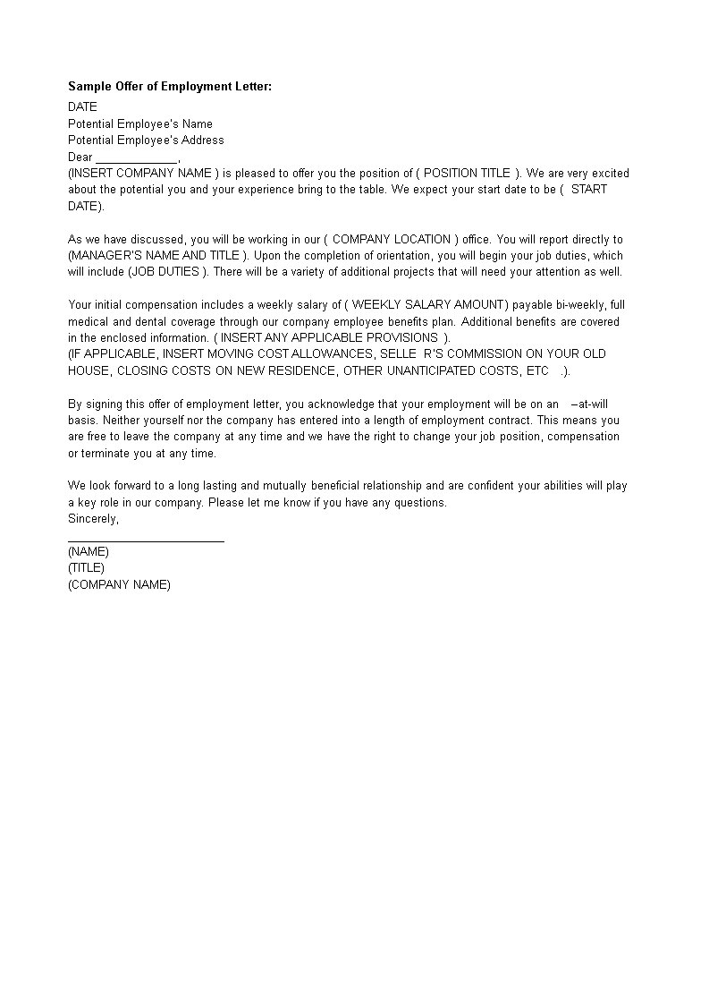 company employment offer letter plantilla imagen principal