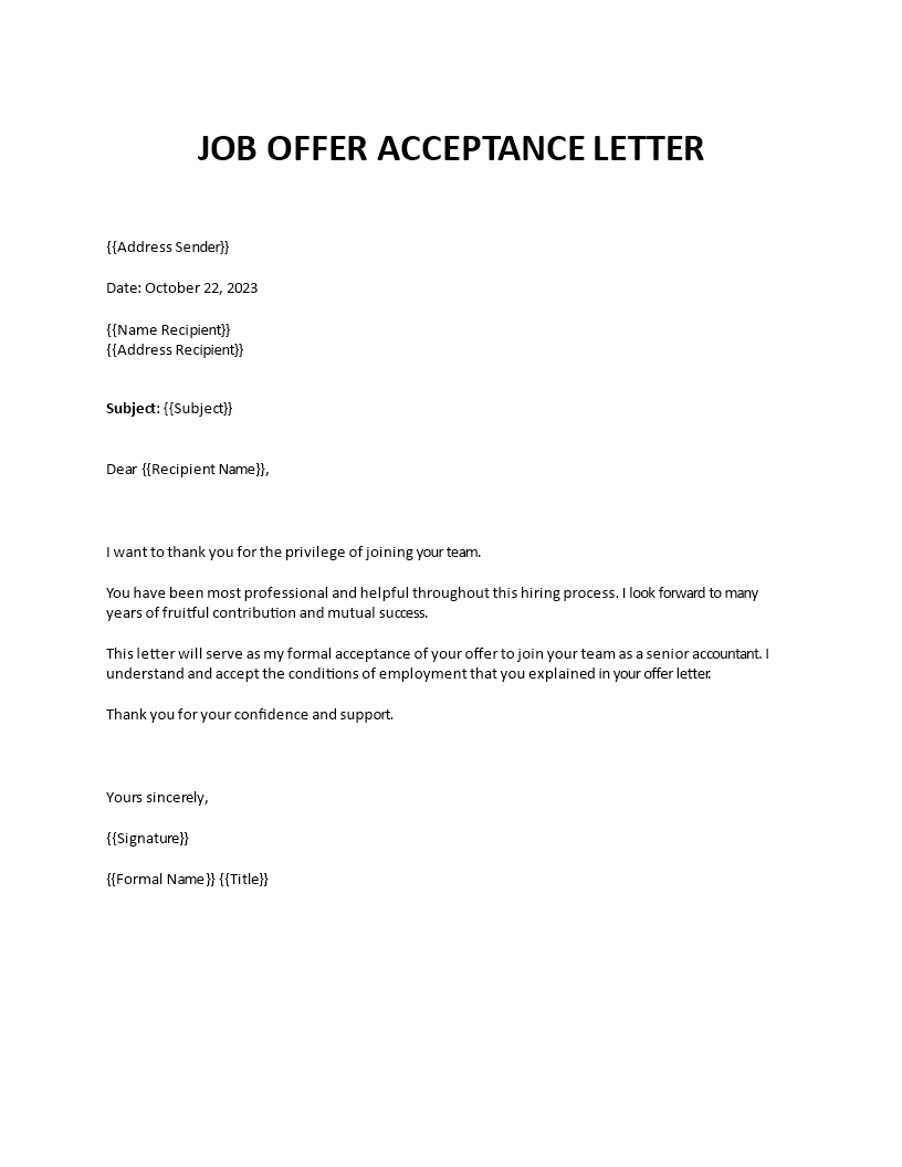 Acceptance Of Appointment Letter Template