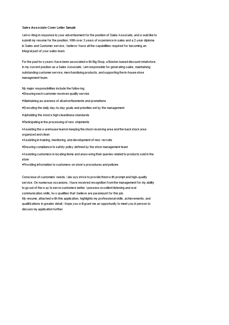 Cover Letter Sample Retail Sales Associate | HQ Template ...
