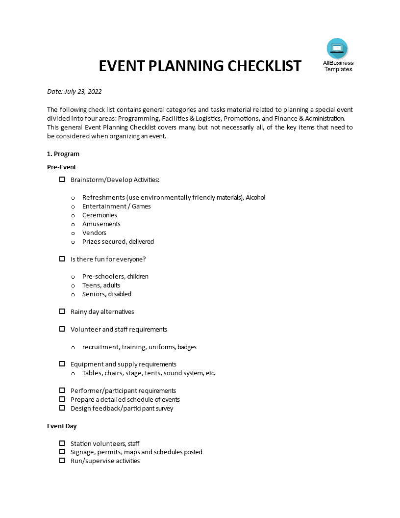 event planner checklist voorbeeld afbeelding 