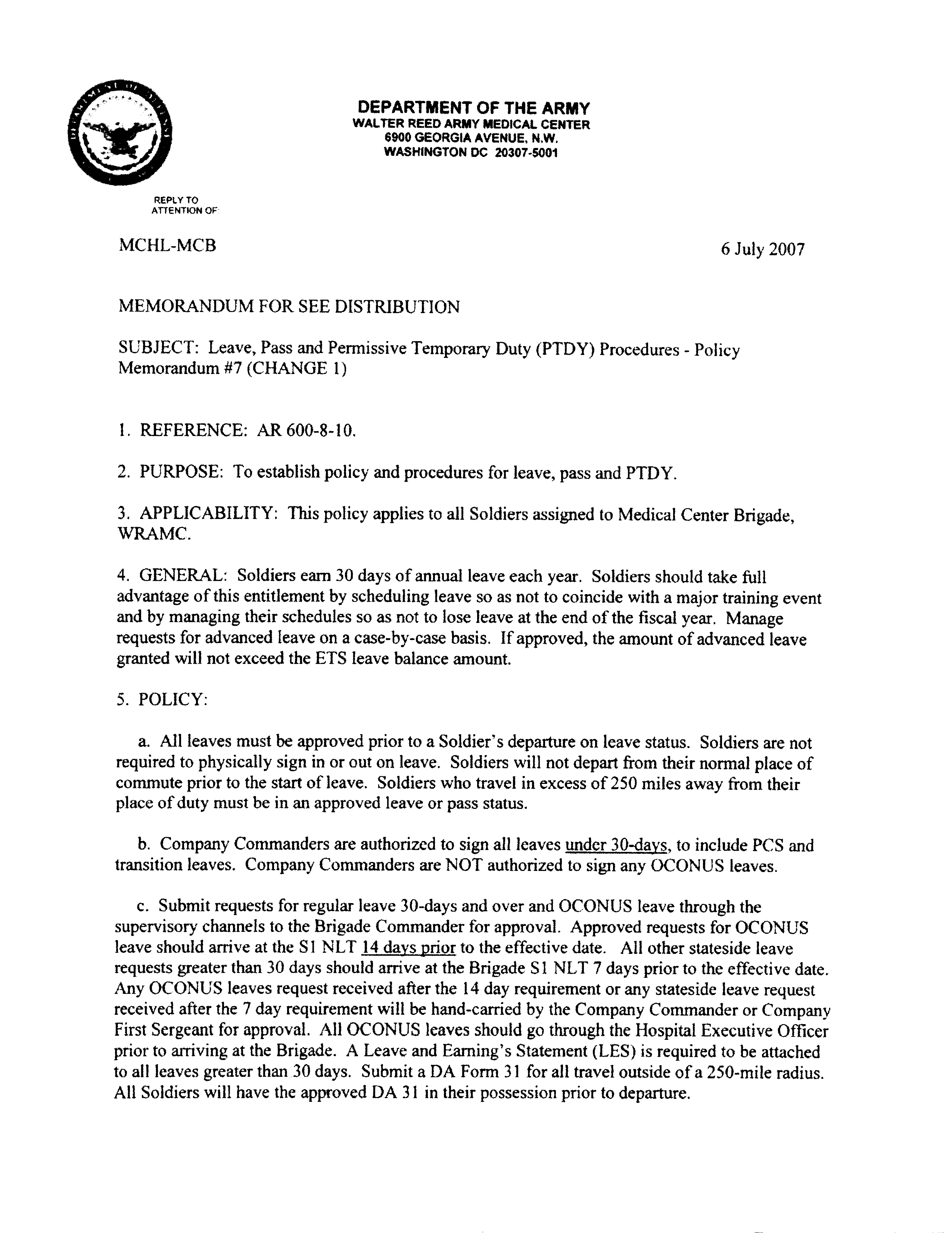 Army Memorandum For Leave Templates At Allbusinesstemplates