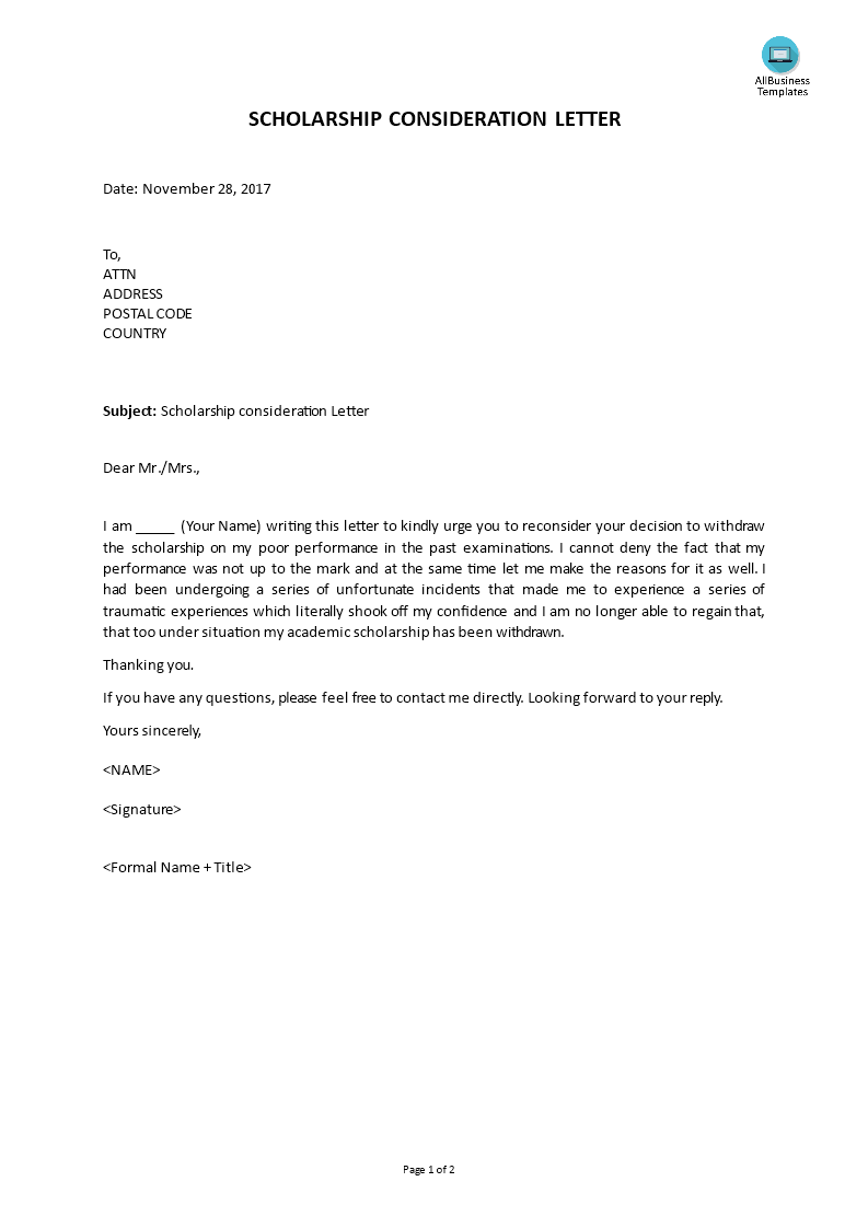 scholarship withdrawal consideration letter plantilla imagen principal