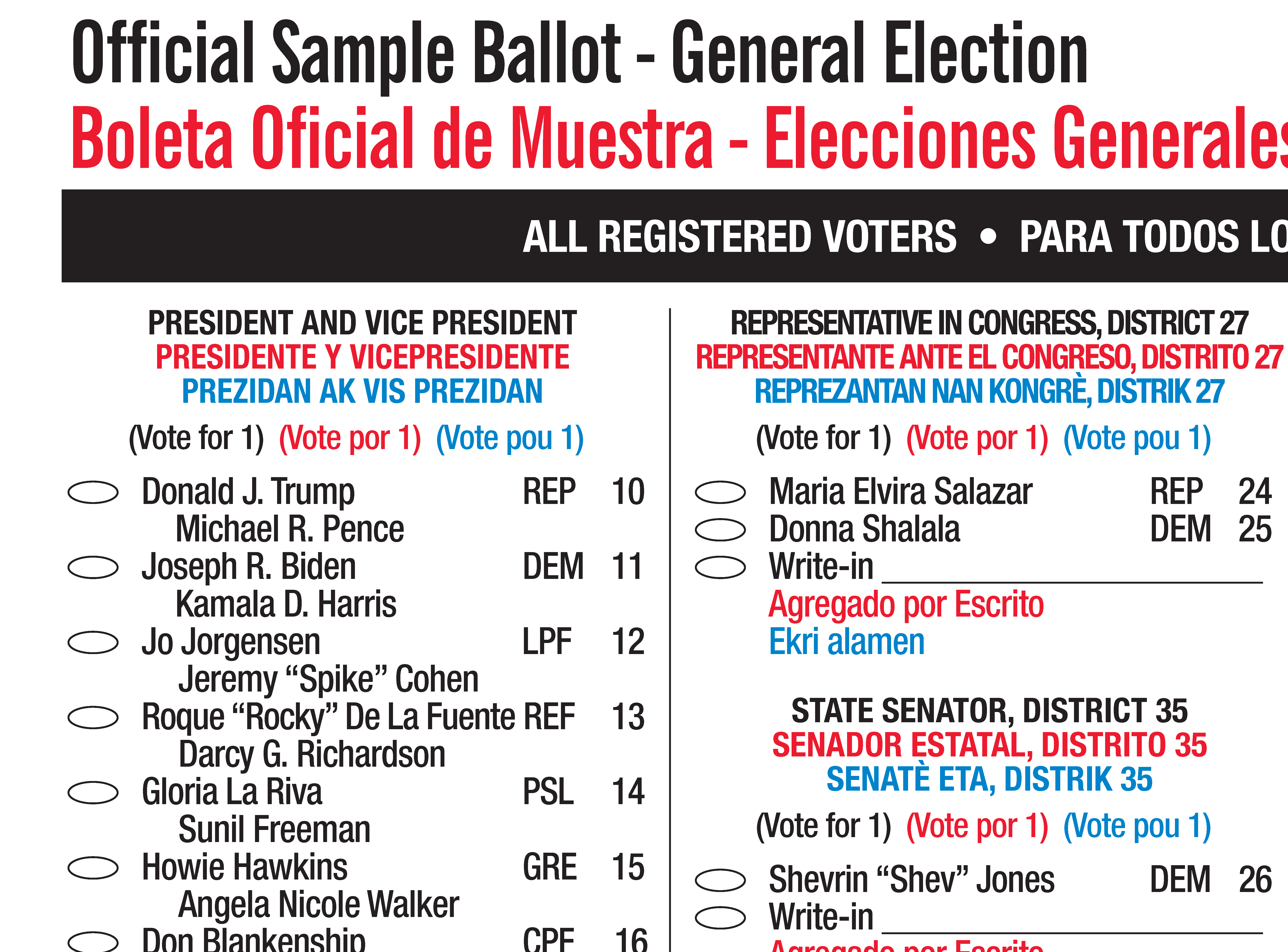 USA Official Ballot Presidential Elections 2020 Templates At 